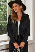 Load image into Gallery viewer, Fringe Trim Lapel Collar Cropped Blazer