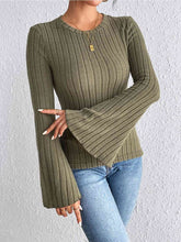 Load image into Gallery viewer, Ribbed Round Neck Flare Sleeve Top