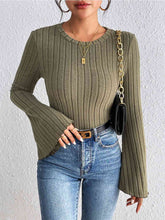 Load image into Gallery viewer, Ribbed Round Neck Flare Sleeve Top