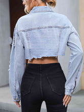 Load image into Gallery viewer, Distressed Raw Hem Cropped Denim Jacket