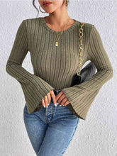Load image into Gallery viewer, Ribbed Round Neck Flare Sleeve Top