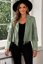 Load image into Gallery viewer, Fringe Trim Lapel Collar Cropped Blazer