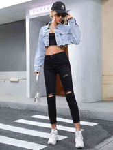 Load image into Gallery viewer, Distressed Raw Hem Cropped Denim Jacket