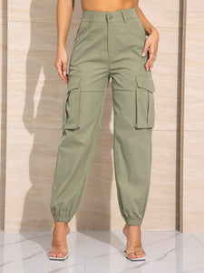 Buttoned High Waist Long Pants with Pockets