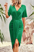 Load image into Gallery viewer, Surplice Neck Dropped Shoulder Ruched Dress