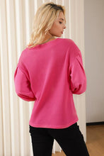 Load image into Gallery viewer, Waffle Knit V-Neck Long Sleeve Blouse