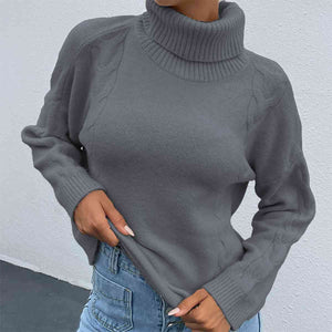 Turtleneck Dropped Shoulder Long Sleeve Sweater