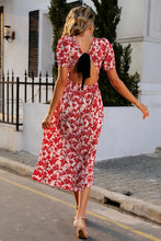 Load image into Gallery viewer, Floral Open Back Short Sleeve Midi Dress