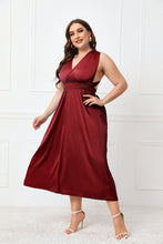 Load image into Gallery viewer, Plus Size Tied Surplice Sleeveless Midi Dress