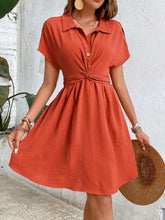 Load image into Gallery viewer, Collared Neck Short Sleeve Twisted Dress