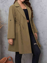 Load image into Gallery viewer, Lapel Collar Drawstring Roll-Tab Sleeve Trench Coat