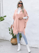 Load image into Gallery viewer, Fringe Trim Buttoned Hooded Poncho