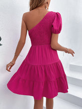 Load image into Gallery viewer, One-Shoulder Smocked Tiered Dress