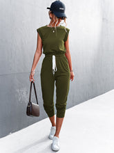 Load image into Gallery viewer, Round Neck Cap Sleeve Jumpsuit