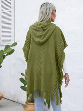 Load image into Gallery viewer, Fringe Trim Buttoned Hooded Poncho