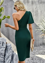 Load image into Gallery viewer, Twist Front One-Shoulder Puff Sleeve Dress