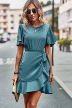 Load image into Gallery viewer, Round Neck Flutter Sleeve Ruffled Dress