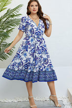 Load image into Gallery viewer, Floral Flounce Sleeve Surplice Dress