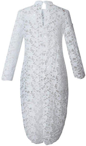 Lantern Long Sleeve Round Neck Asymmetric Lace Tunic - Alycia Mikay Fashion 