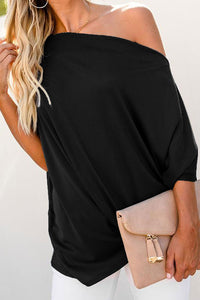 Off-The-Shoulder Slash Neck Casual Loose Fitting Top - Alycia Mikay Fashion 