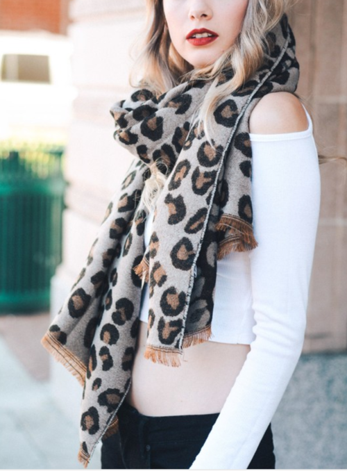Camel Leopard Print Blanket Scarf - Alycia Mikay Fashion 