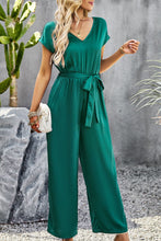 Load image into Gallery viewer, Tie Belt V-Neck Short Sleeve Jumpsuit