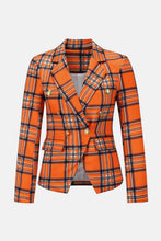 Load image into Gallery viewer, Plaid Buttoned Tulip Hem Blazer