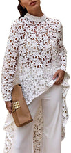Load image into Gallery viewer, Lantern Long Sleeve Round Neck Asymmetric Lace Tunic - Alycia Mikay Fashion 