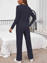 Load image into Gallery viewer, Round Neck Long Sleeve Top and Drawstring Pants Lounge Set