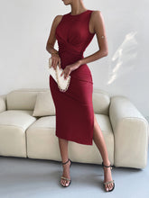 Load image into Gallery viewer, Round Neck Tie Back Slit Sleeveless Dress