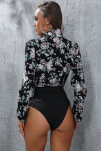 Load image into Gallery viewer, Floral Lapel Collar Spliced Bodysuit