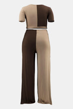 Load image into Gallery viewer, Plus Size Two-Tone Tie Front Top and Pants Set with Pockets
