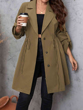 Load image into Gallery viewer, Lapel Collar Drawstring Roll-Tab Sleeve Trench Coat