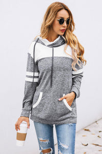Gray Color Block Pullover Hoodie with Pocket - Alycia Mikay Fashion 