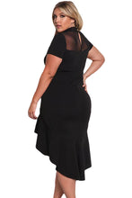 Load image into Gallery viewer, Mesh Insert Ruffled Hi-Low Hem Curvy Dress - Alycia Mikay Fashion 