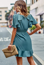 Load image into Gallery viewer, Round Neck Flutter Sleeve Ruffled Dress