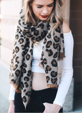 Load image into Gallery viewer, Camel Leopard Print Blanket Scarf - Alycia Mikay Fashion 