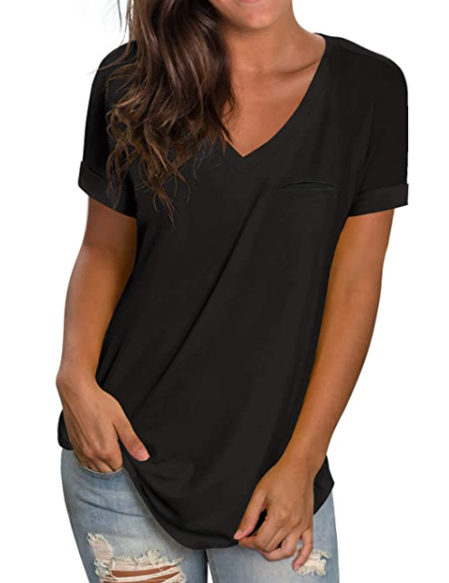 Casual Short Sleeve V-neck T Shirt - Alycia Mikay Fashion 
