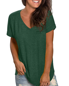 Casual Short Sleeve V-neck T Shirt - Alycia Mikay Fashion 