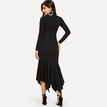 Load image into Gallery viewer, Mock-Neck Handkerchief Hem Asymmetrical Dress - Alycia Mikay Fashion 