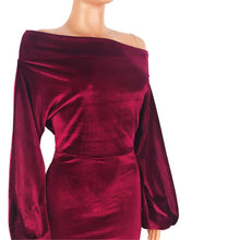 Load image into Gallery viewer, Velvet Off The Shoulder Puff Sleeve Party Dress - Alycia Mikay Fashion 
