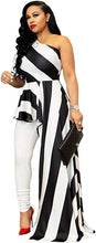 Load image into Gallery viewer, Striped One-Shoulder High Low Peplum Blouse - Alycia Mikay Fashion 