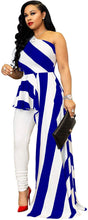 Load image into Gallery viewer, Striped One-Shoulder High Low Peplum Blouse - Alycia Mikay Fashion 