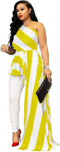 Striped One-Shoulder High Low Peplum Blouse - Alycia Mikay Fashion 