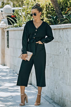 Load image into Gallery viewer, Belted Button Front Cropped Jumpsuit
