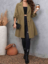 Load image into Gallery viewer, Lapel Collar Drawstring Roll-Tab Sleeve Trench Coat