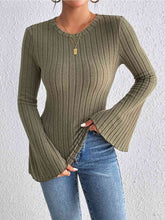 Load image into Gallery viewer, Ribbed Round Neck Flare Sleeve Top