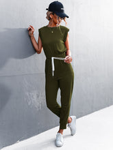 Load image into Gallery viewer, Round Neck Cap Sleeve Jumpsuit