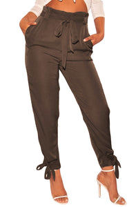 High Waist Belted Tie Up Leg Pants - Alycia Mikay Fashion 
