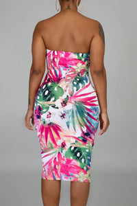 Tropical Print Tube Bodycon Dress - Alycia Mikay Fashion 